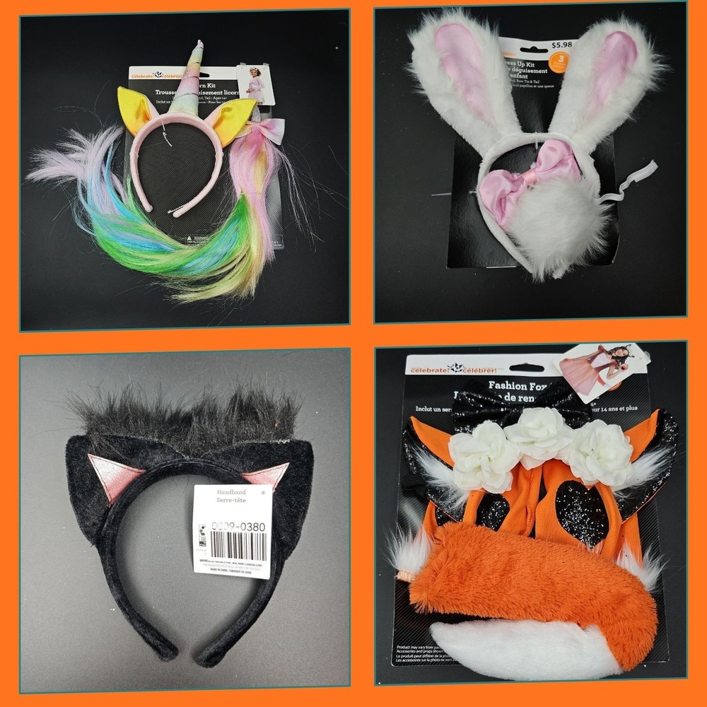 Women Cosplay Dress Up Bundle, Bunny, Unicorn, Cat and Fox Headband Bundle